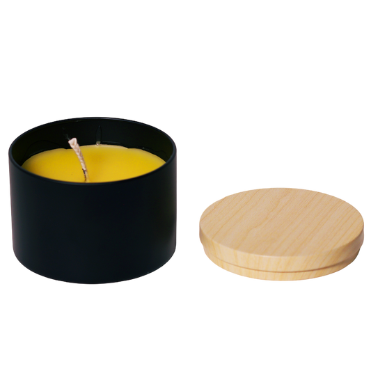 Juodo matinio indo žvakė su dangteliu