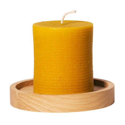 Žvakės ir ąžuolinio padėkliuko rinkinys