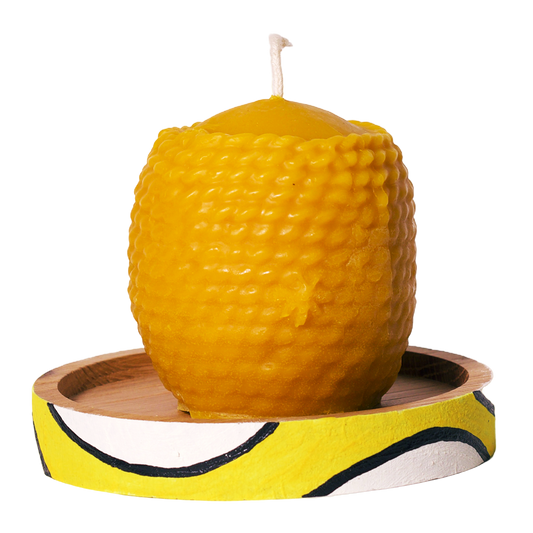 Korio rašto žvakės ir ąžuolinio padėkliuko rinkinys