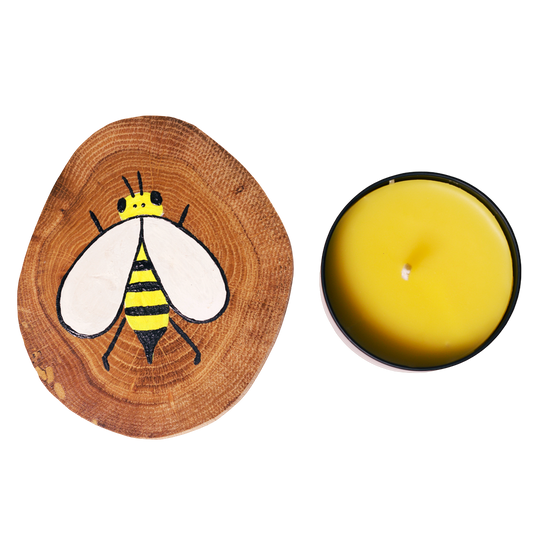 Šviečiančios bitės padėkliuko ir žvakės rinkinys