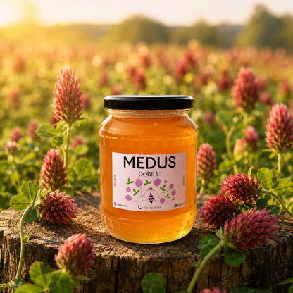 Dobilų medus – šviežio derliaus, kristalizuojantis