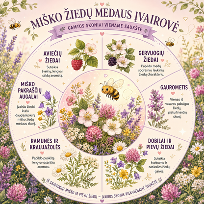 Miško žiedų medus – šviežio derliaus, skystas