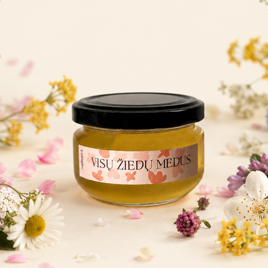 Visų žiedų medus - šviežio derliaus, susikristalizavęs