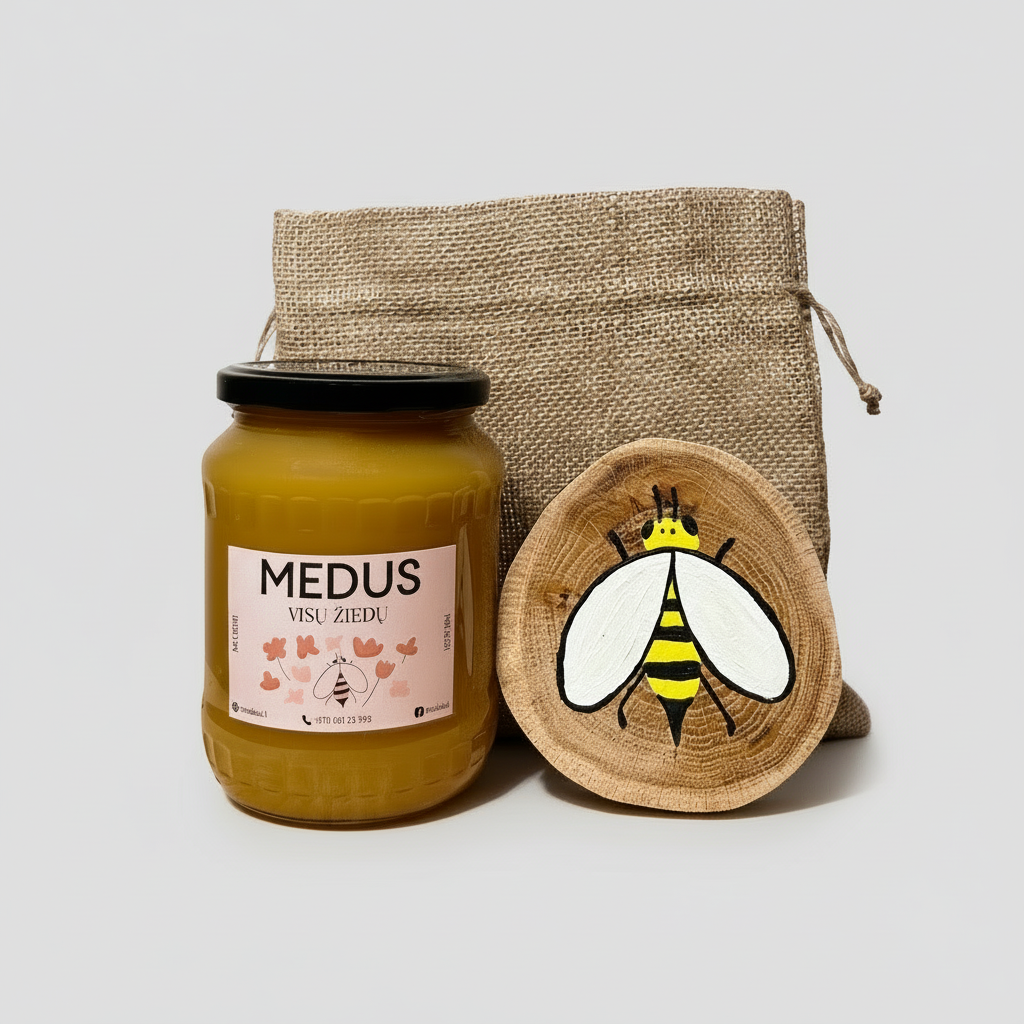 Medaus ir tapyto ąžuolinio padėkliuko rinkinys