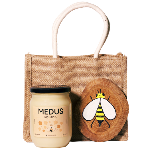 Kreminio medaus ir tapyto ąžuolinio padėkliuko rinkinys