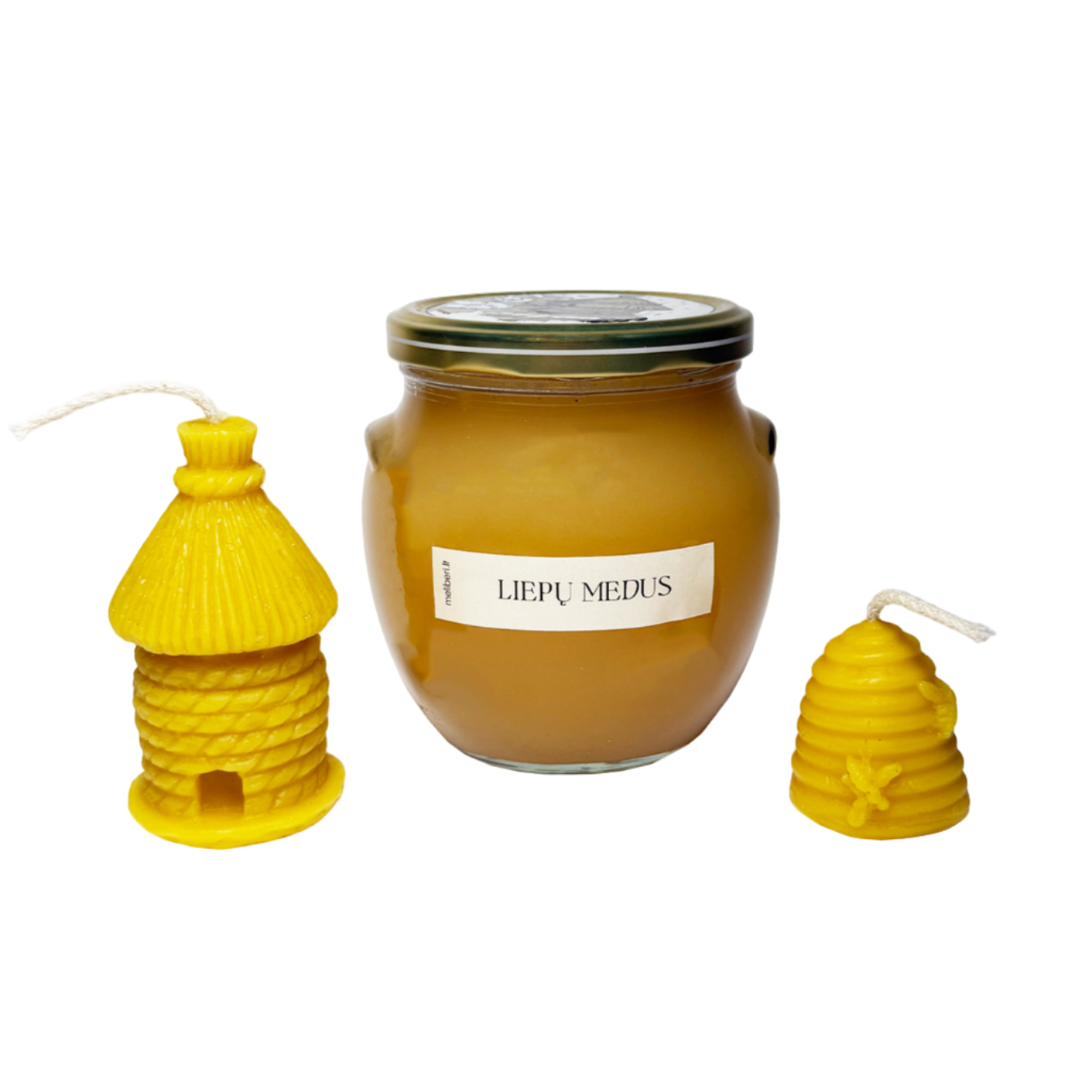 Liepų medaus ir bičių vaško žvakių rinkinys