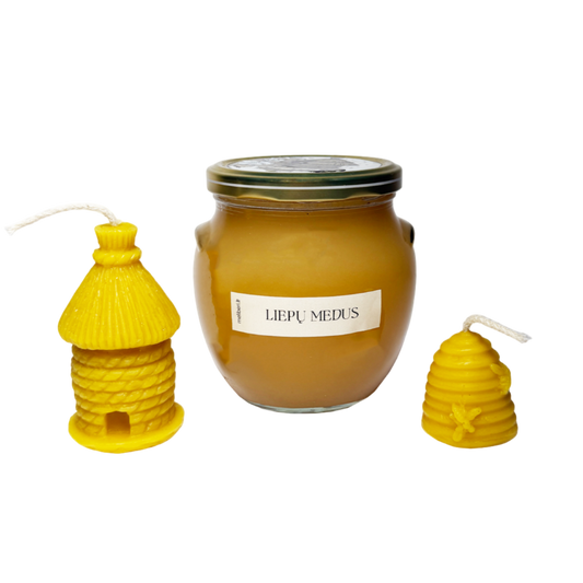 Liepų medaus ir bičių vaško žvakių rinkinys