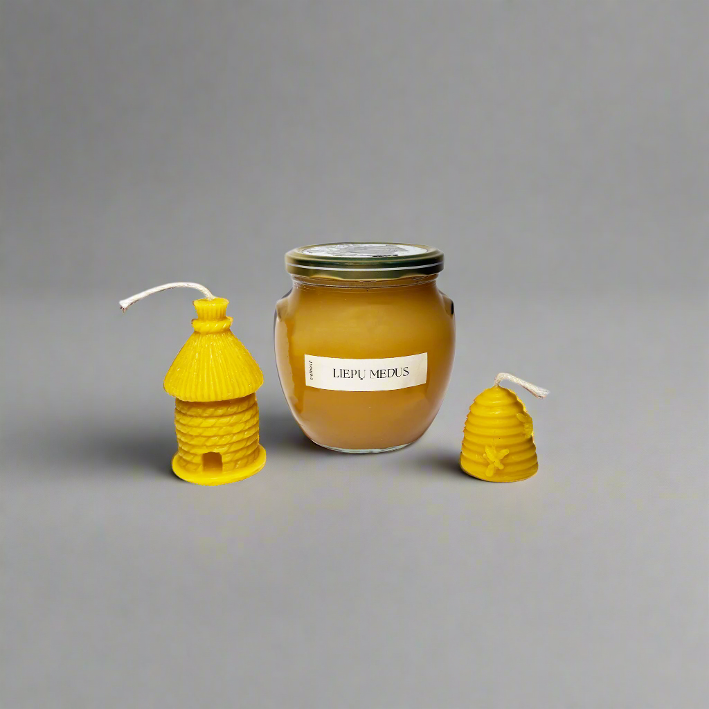 Liepų medaus ir bičių vaško žvakių rinkinys