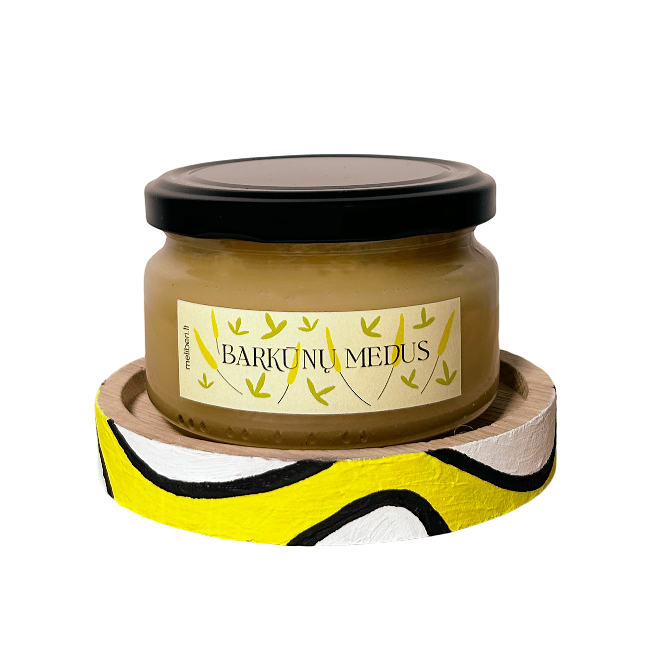 Medaus stiklainių ąžuolinis padėkliukas ir medus